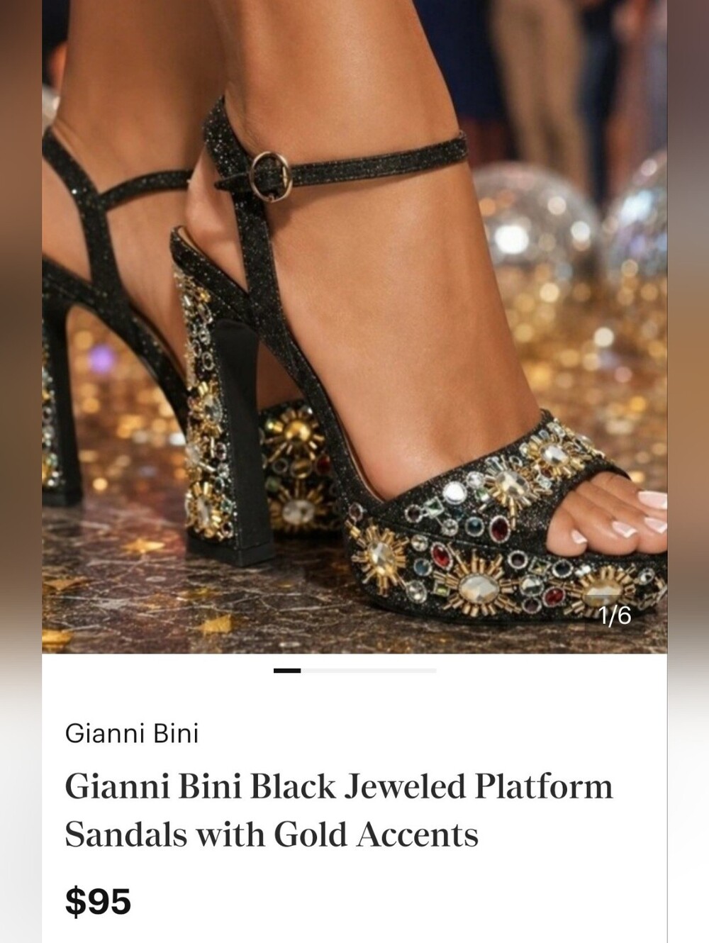 GB Women's Black Glitter Heels w/ Gold Multi Embellishments Sz 8 & 9M - Picture 8 of 8
